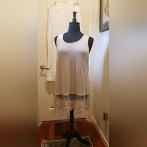 Kaktus Womans Long Off White/ Cream Tank with Lace Trim